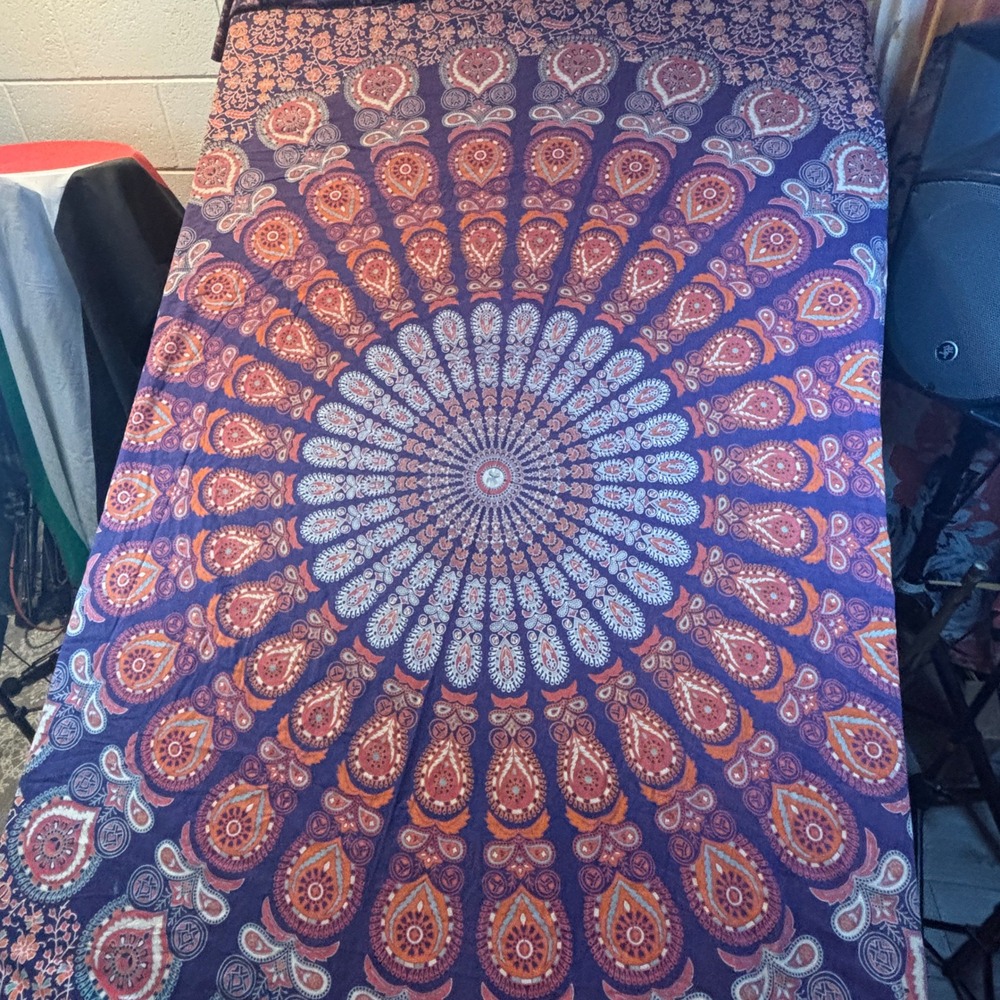 Mandala Tapestry Square Wall Hanging Cotton  Boho Hippie Dorm India 7'X7'